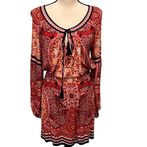 Chelsea & Violet Red Butterfly Print Long Sleeve Bohemian Dress Size S - Picture 1 of 12